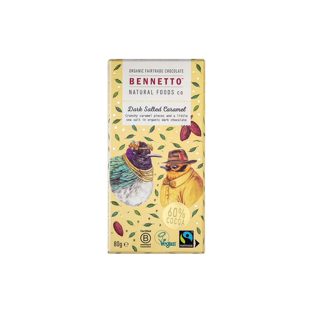 Bennetto 60% Dark Chocolate Bar With Salted Caramel 80g