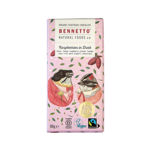 Bennetto 60% Dark Chocolate Bar With Raspberries 80g