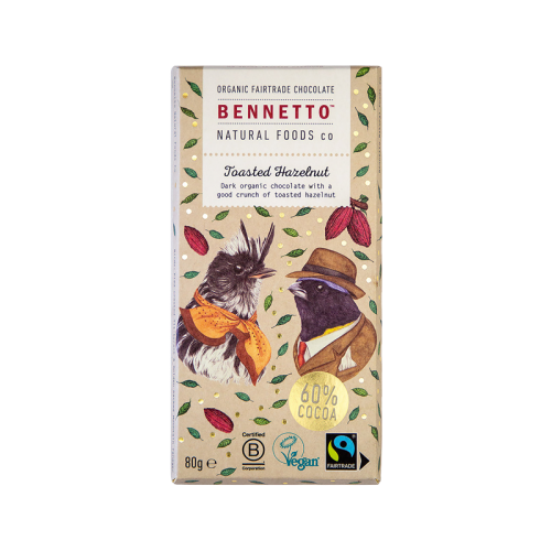 Bennetto 60% Dark Chocolate Bar With Toasted Hazelnut 80g