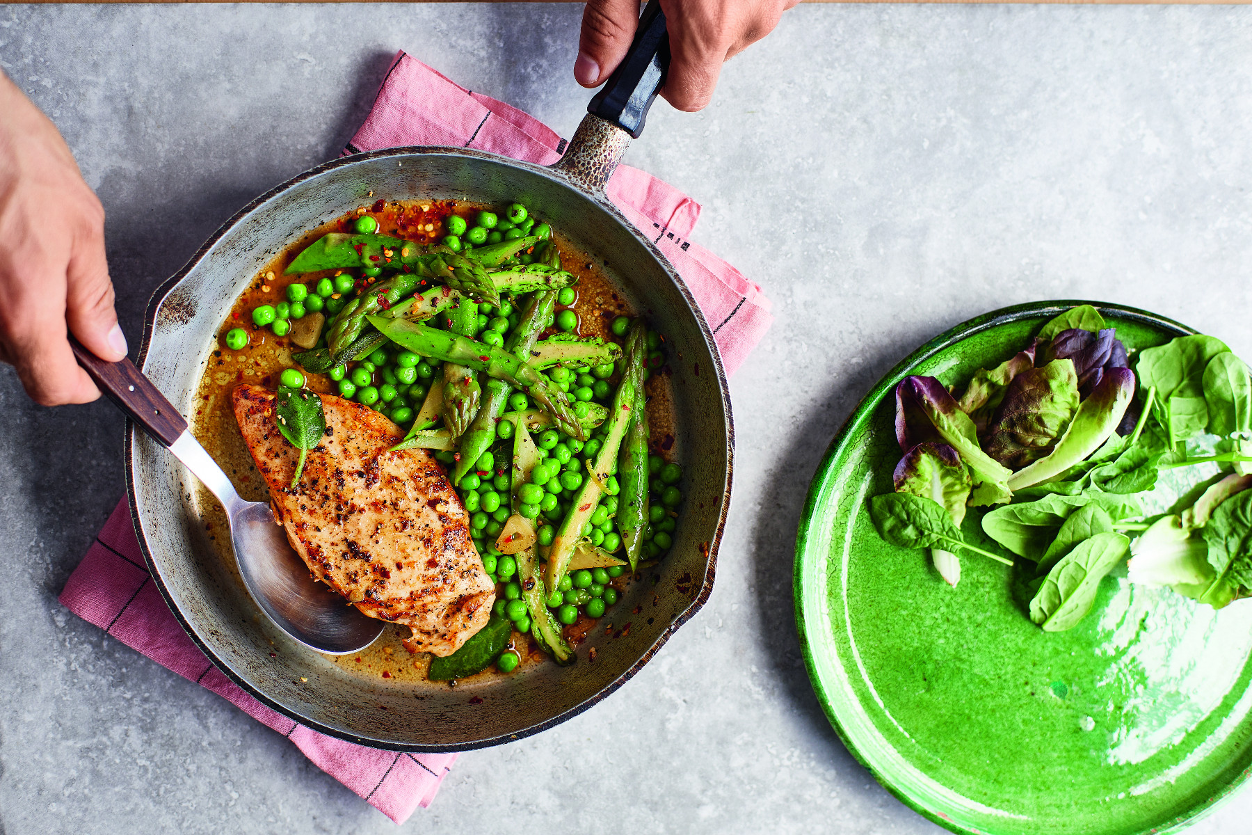 Sage Butter Chicken With Lemony Spring Greens