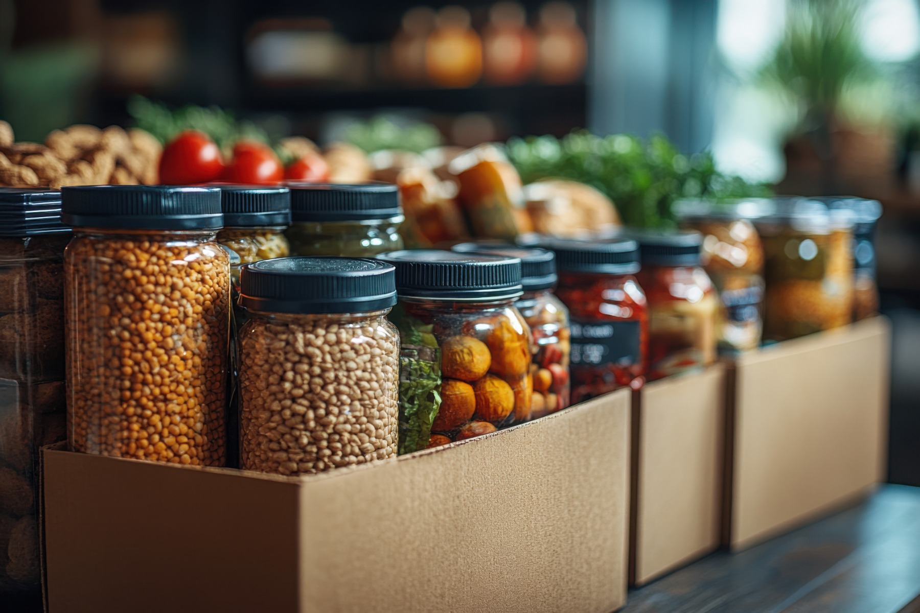 Jar of organic foods on table 