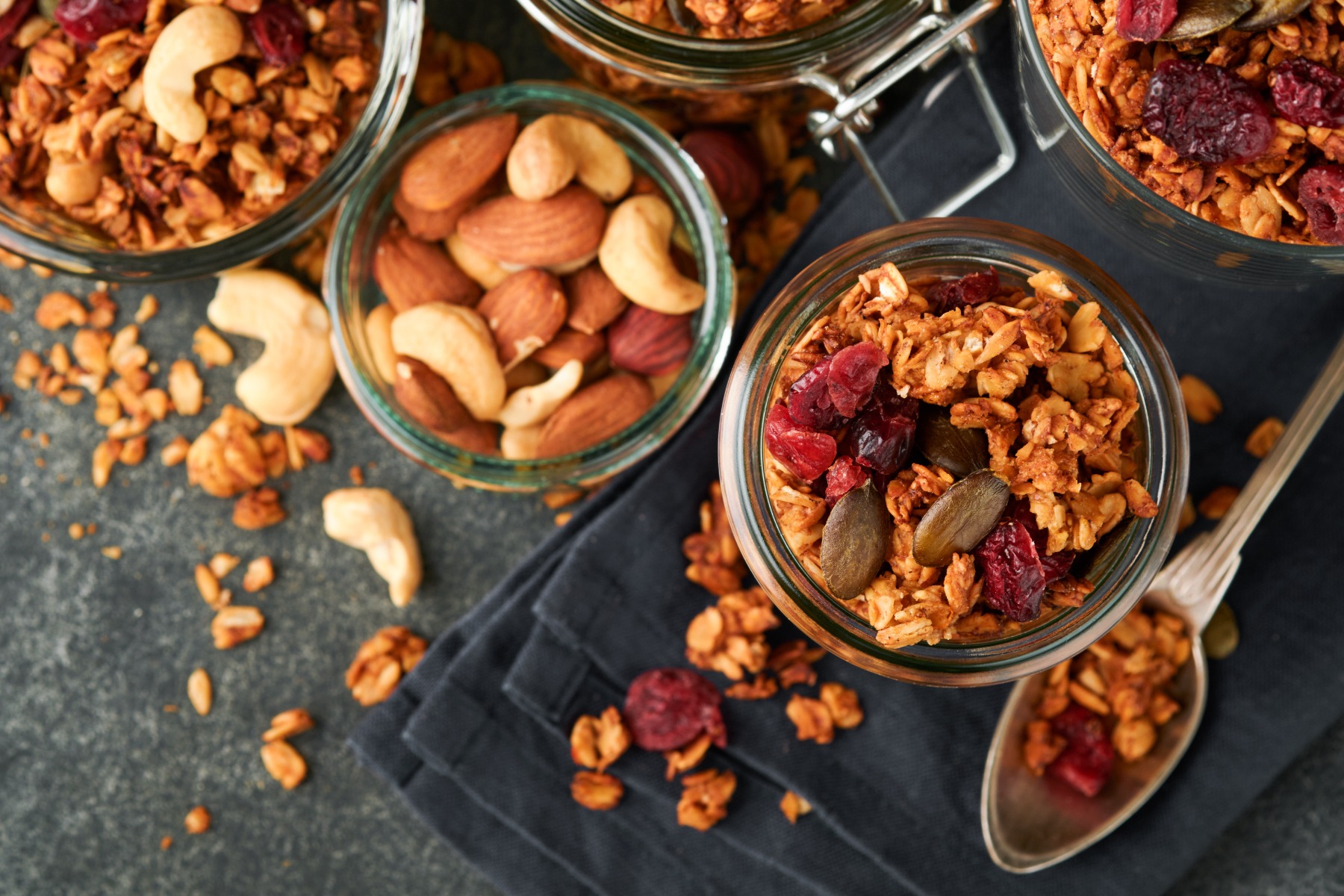 Jars of nuts and seeds