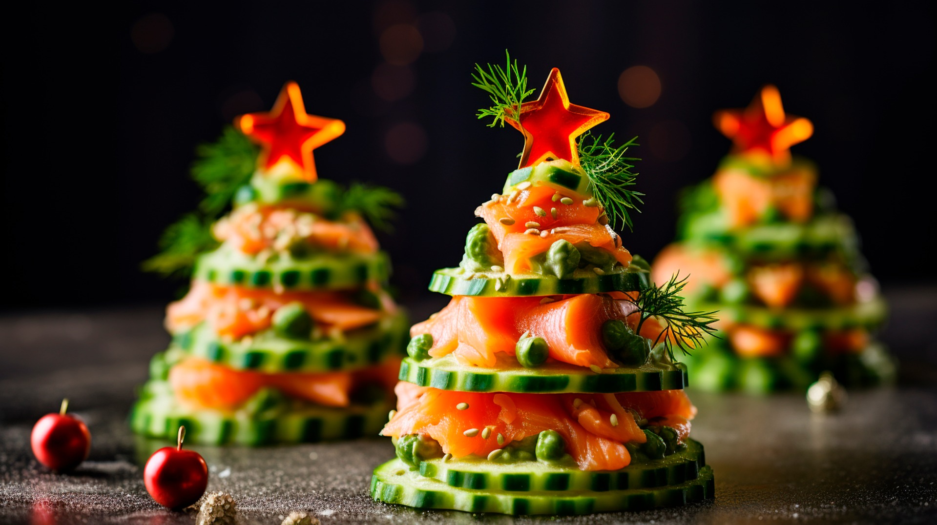 Christmas tree made out of salmon and cucumber