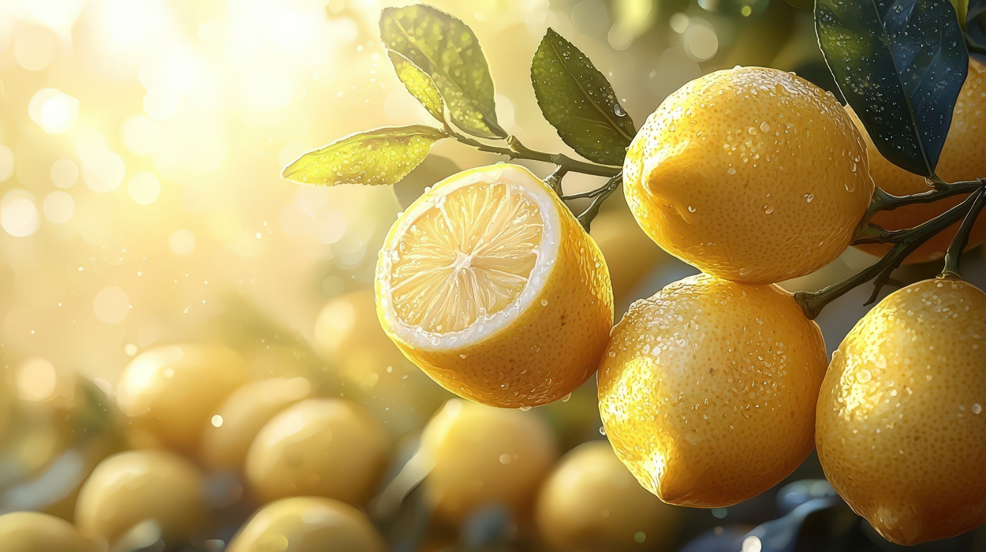 Fresh lemons in sunlight 