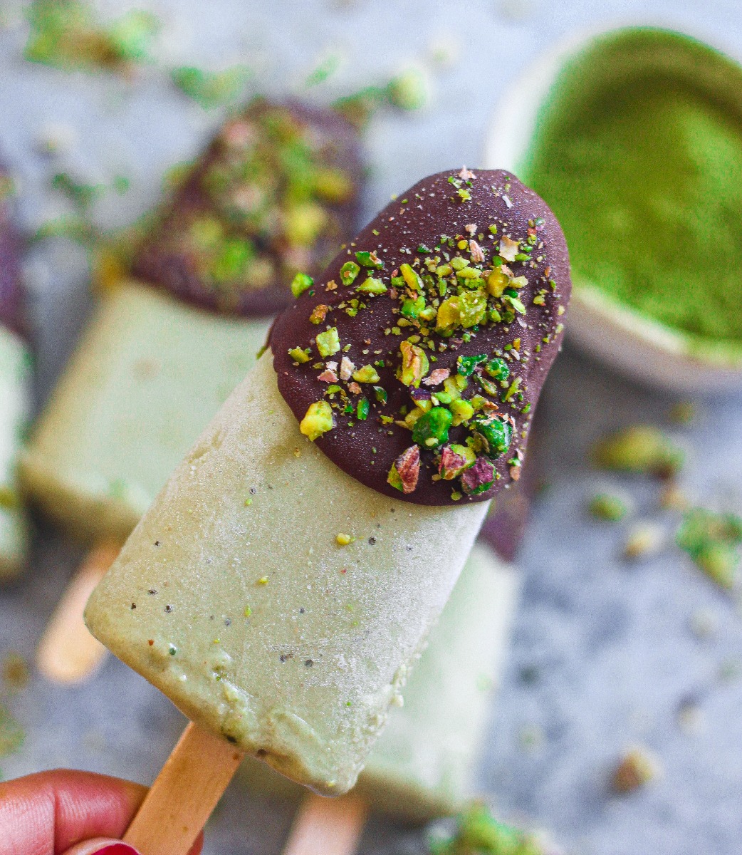 Chocolate Dipped Matcha Coconut Milk Ice Lollies